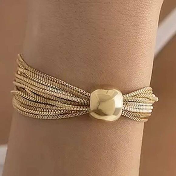 NEW Layering Bracelet 7" 8" 9" Box Chain Layer Gold Tone Trendy Trending A27 - Picture 1 of 4